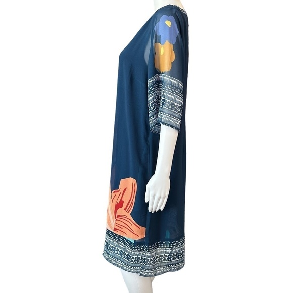 Soft Surroundings Dress Womens Size M Hibiscus Sheer lined Pockets Boho Coastal - Picture 5 of 15